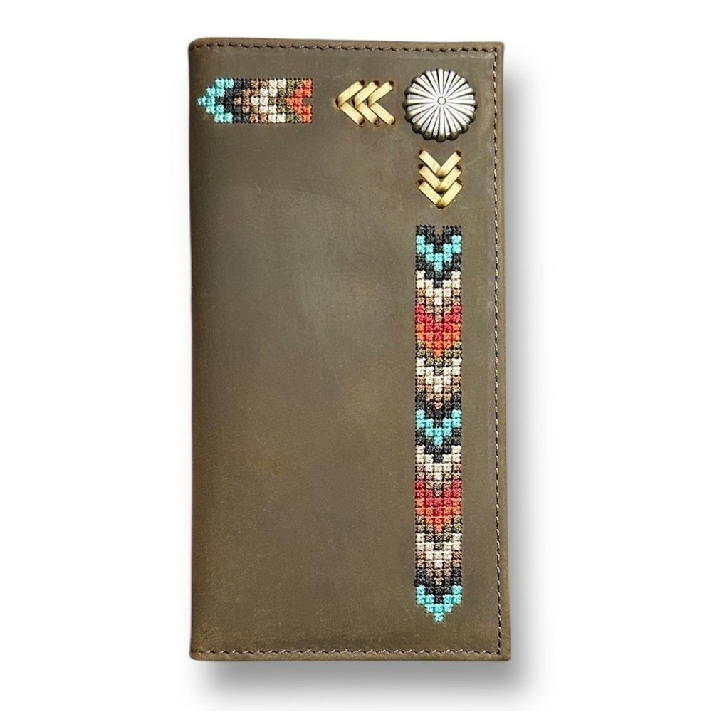 Justin Rodeo Wallet Brown Genuine Leather Tooled Western Stitch RFID Long Bifold
